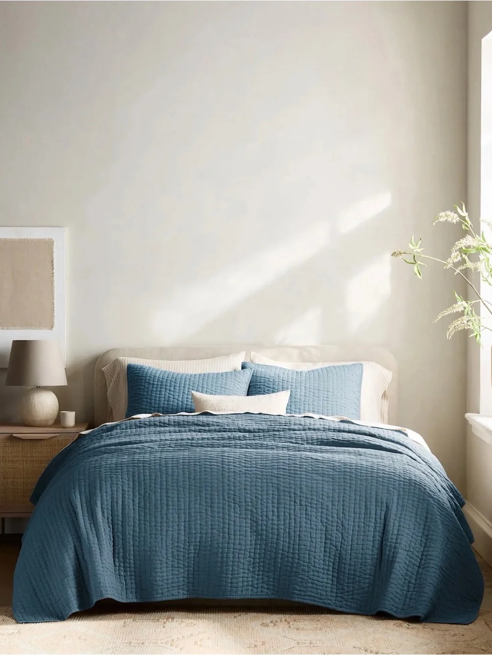 Quince European Linen and Cotton Stitch Quilt in Glacier Blue Full/Queen